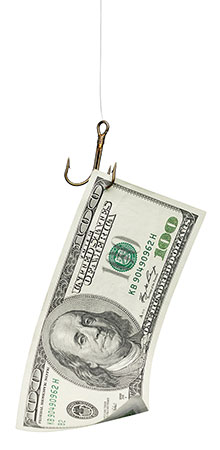 photo of a $100 bill on a fishing hook